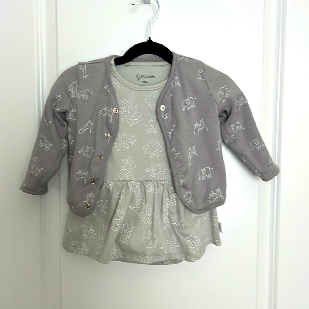 Mac & Moon onesie short sleeve dress and cardigan sweater - 18 months gray